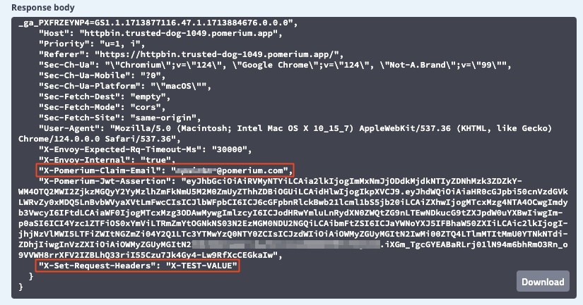 Reviewing the response body in HTTPBin after setting and removing HTTP headers