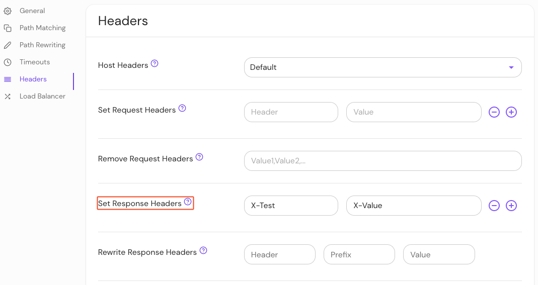 Configure set response headers in the console